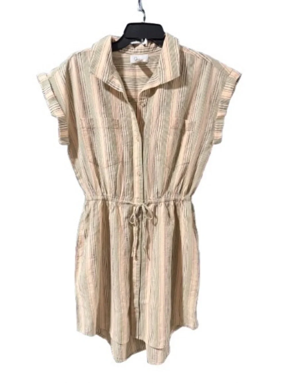 Japna Cream Dress with Navy, Green and Red Stripes